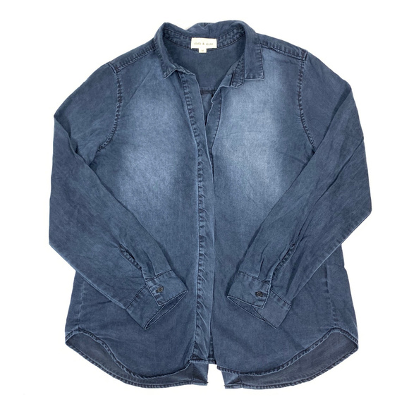 Cloth & Stone L/S V-Neck Button-Down Denim Shirt - Picture 3 of 7